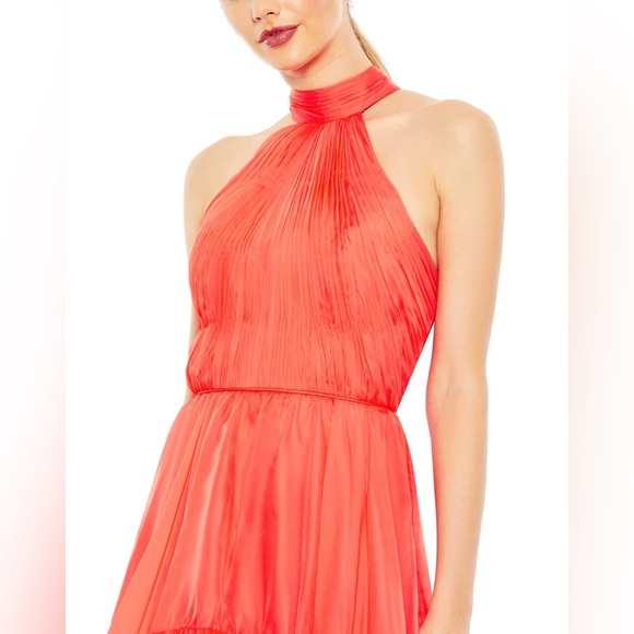 Mac Duggal 55807 Ruffle Tiered High Low Pleated Halter Neck Gown Size 10 NWT - Picture 2 of 4